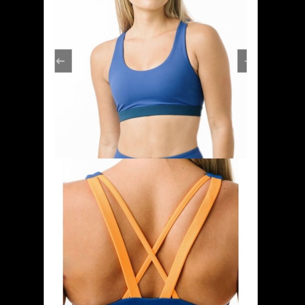 ZYIA Blue and Orange Double Strap Light n Tight Sports Bra